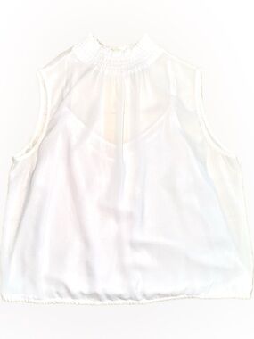 Versona White Smocked High-Neck Open Back Sleeveless Blouse